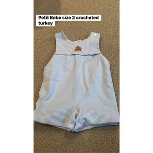 Petit Bebe size 2 knit crocheted smocked Turkey Jon Jon